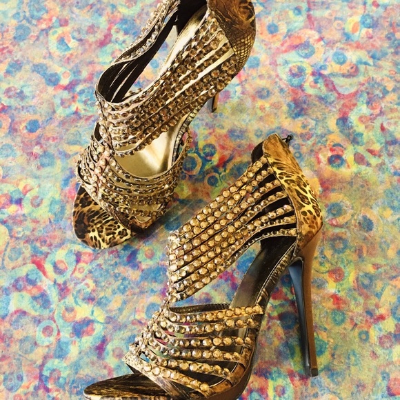 Zigi Soho Animal Print Rhinestone Stiletto Heels 8 - Picture 2 of 8